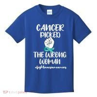 Ovarian Cancer Picked The Wrong Cancer Warrior Gift Kids T-Shirt thumb 0