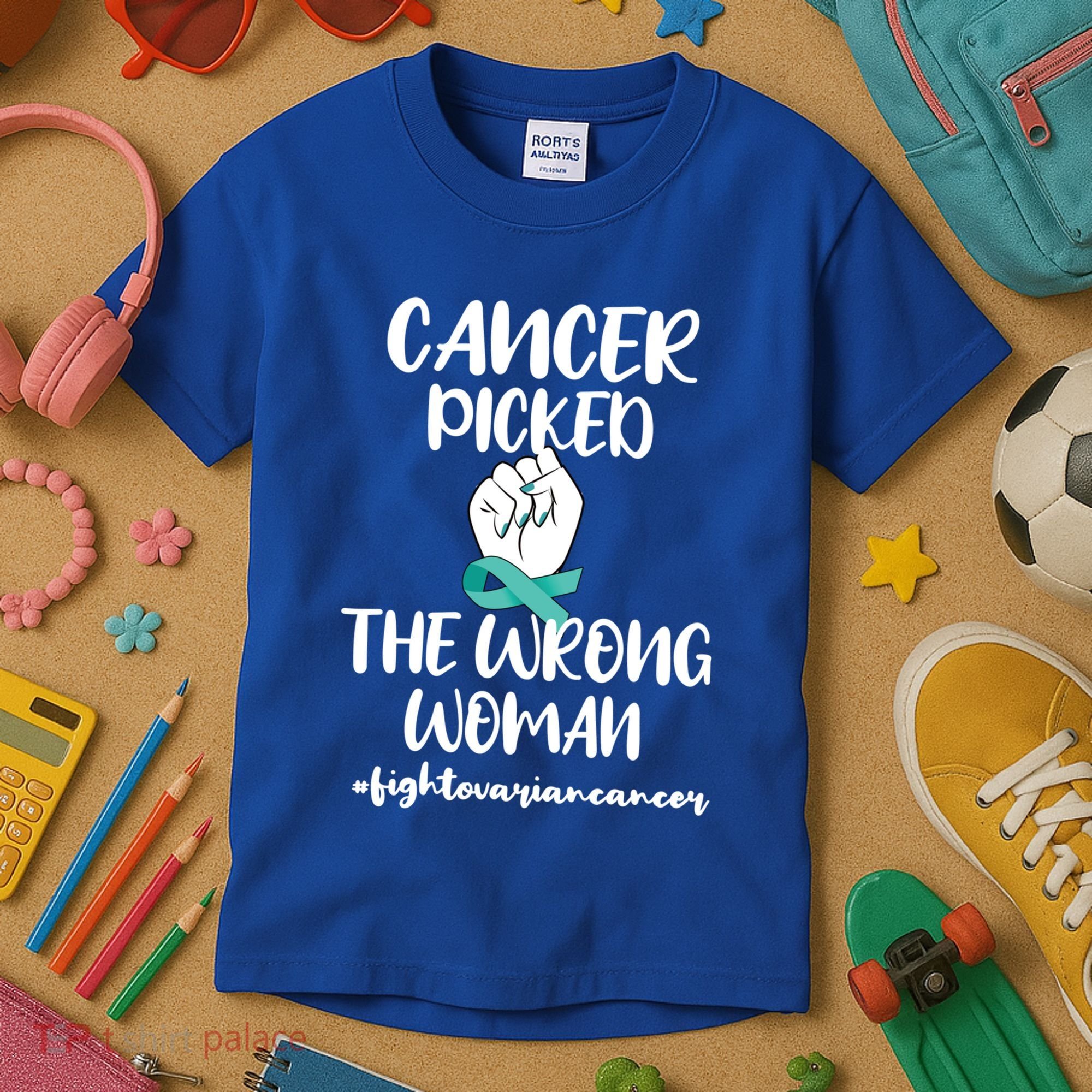 Ovarian Cancer Picked The Wrong Cancer Warrior Gift Kids T-Shirt