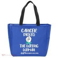 Ovarian Cancer Picked The Wrong Cancer Warrior Gift Tote Bag thumb 0