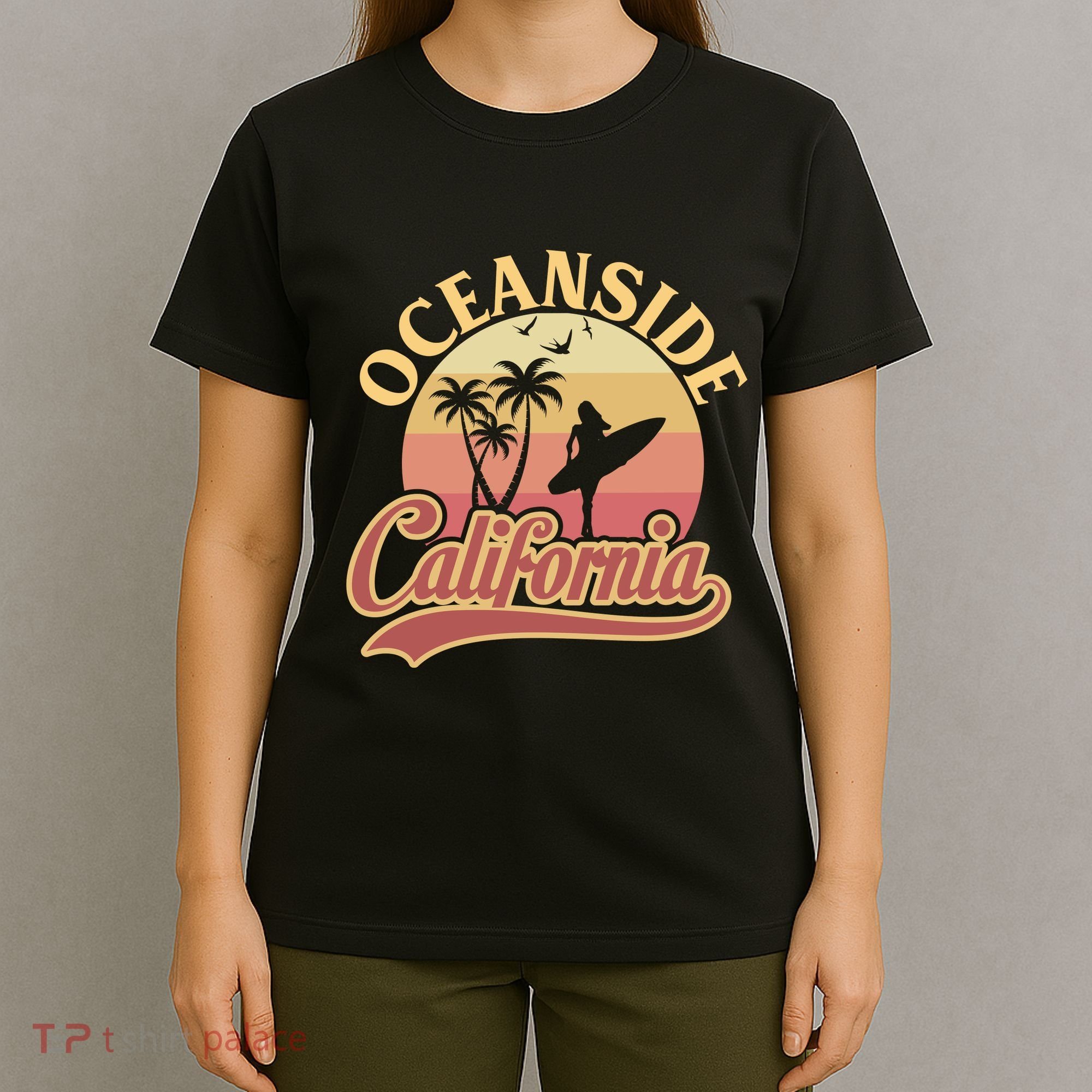 Oceanside California Retro Print T-Shirt