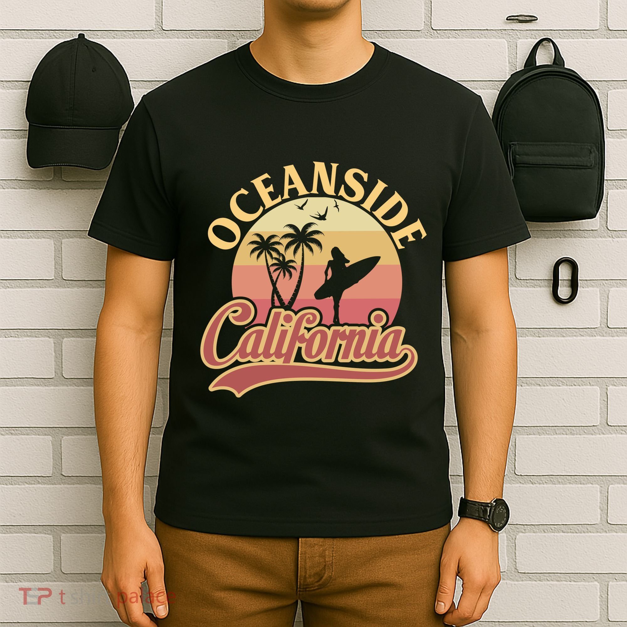 Oceanside California Retro Print T-Shirt