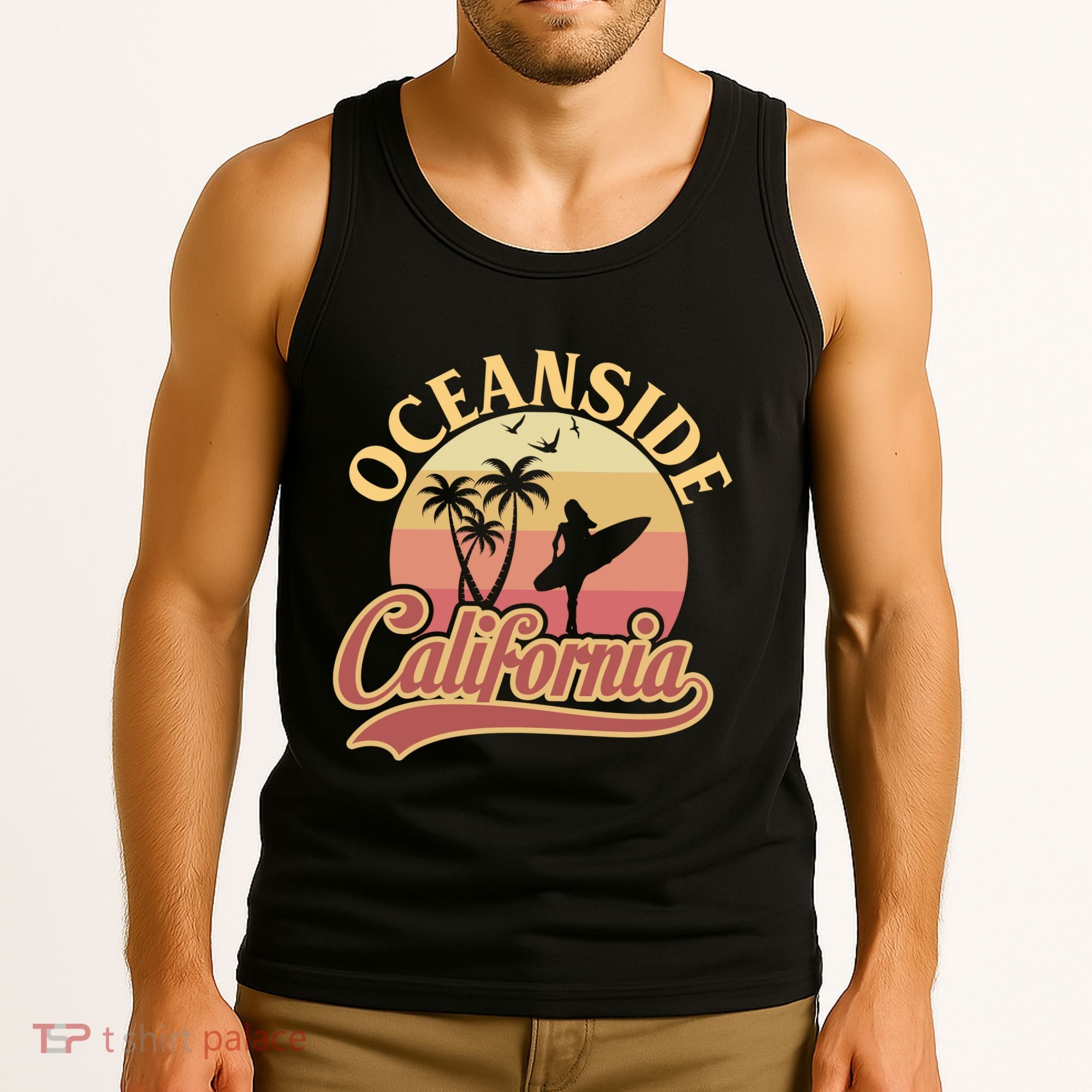 Oceanside California Retro Print Tank Top