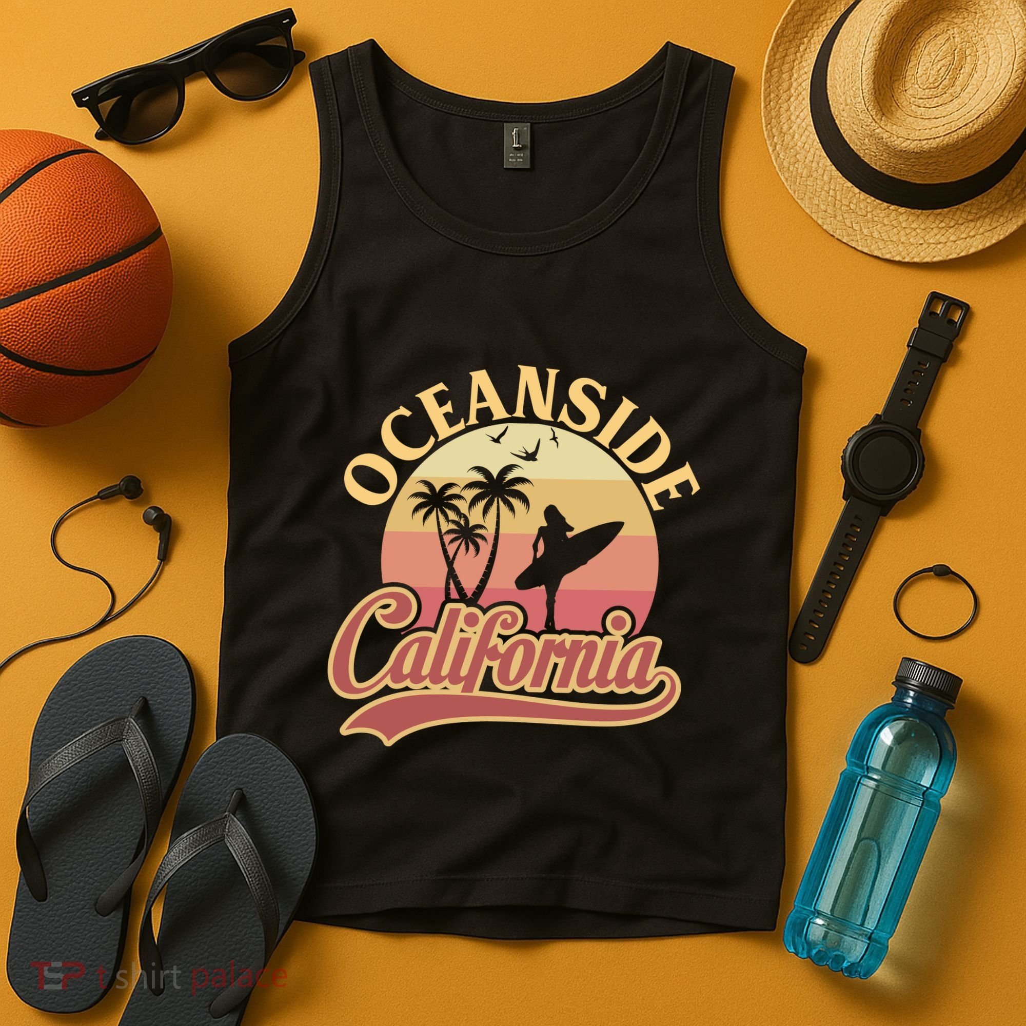 Oceanside California Retro Print Tank Top