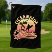 Oceanside California Retro Print Golf Towel thumb 1