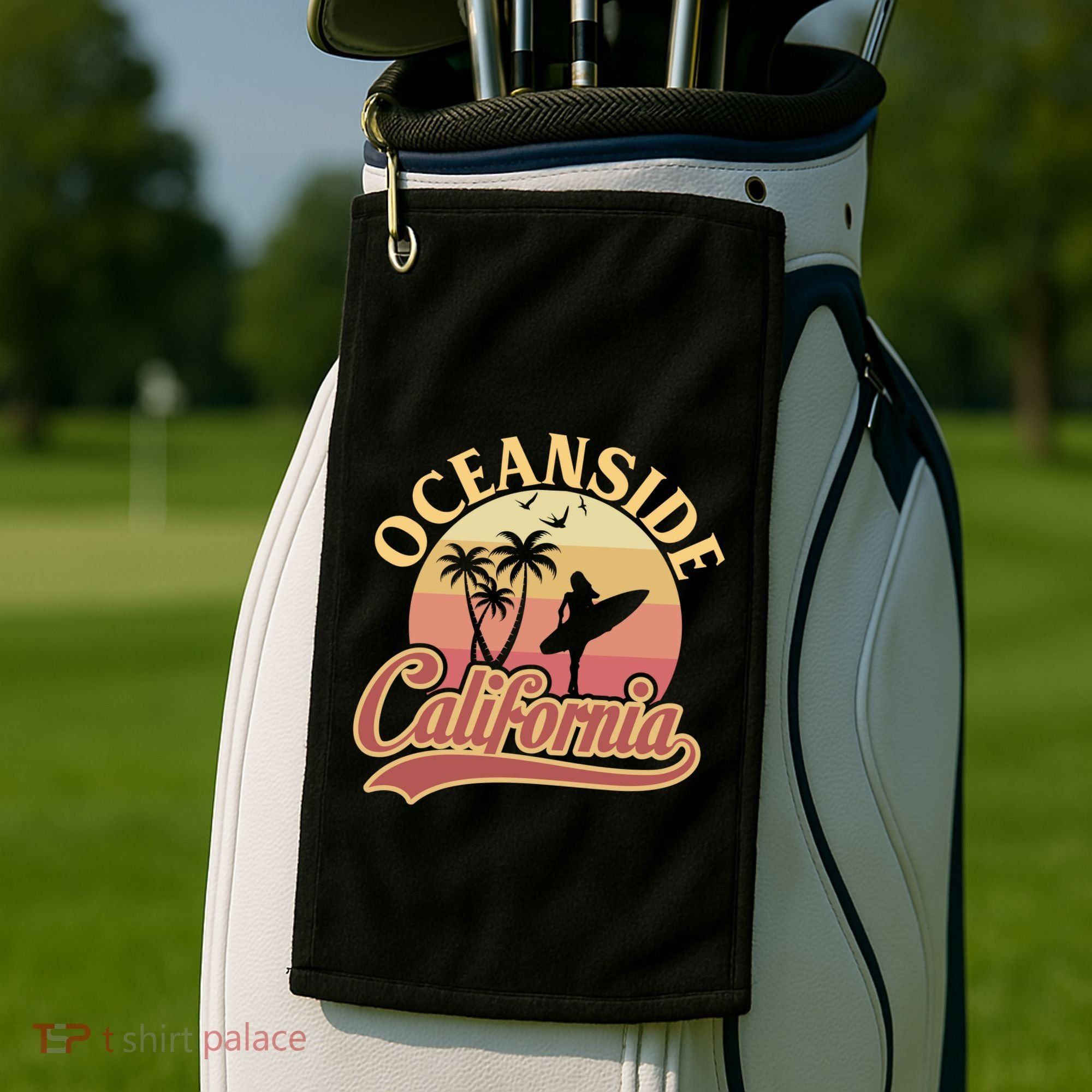 Oceanside California Retro Print Golf Towel