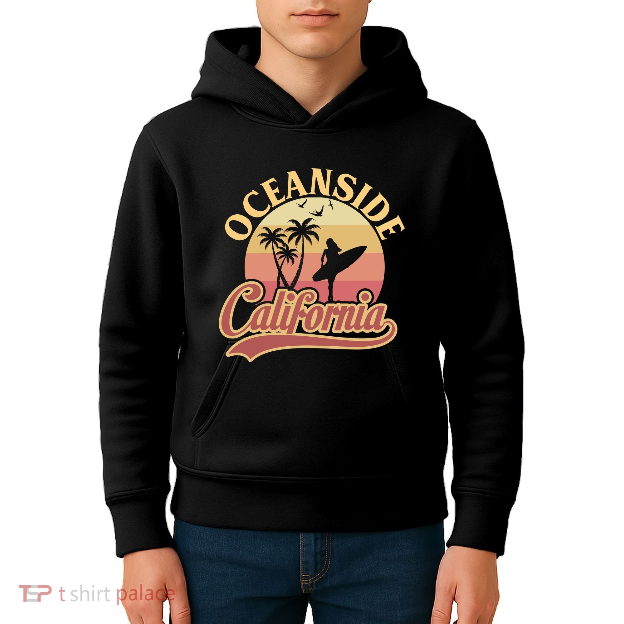 Oceanside California Retro Print Kids Hoodie