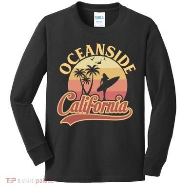 Oceanside California Retro Print Kids Long Sleeve Shirt