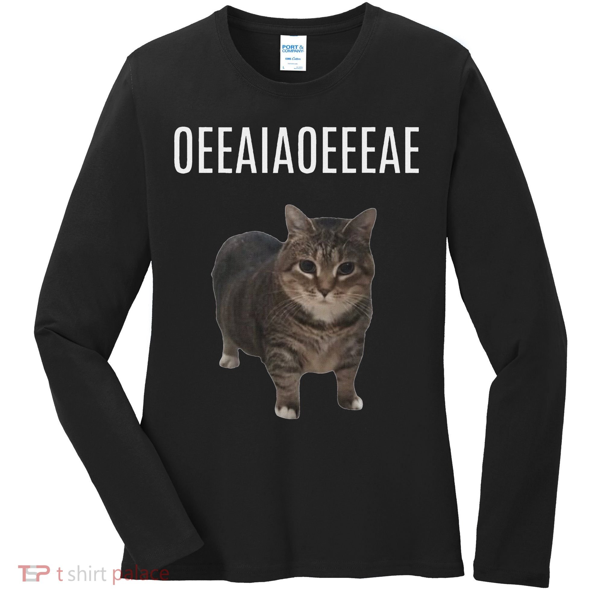 Oiiaoiia Cat Spinning Cat Meme Funny Trendy Cat Lovers Art Women's Long Sleeve Shirt