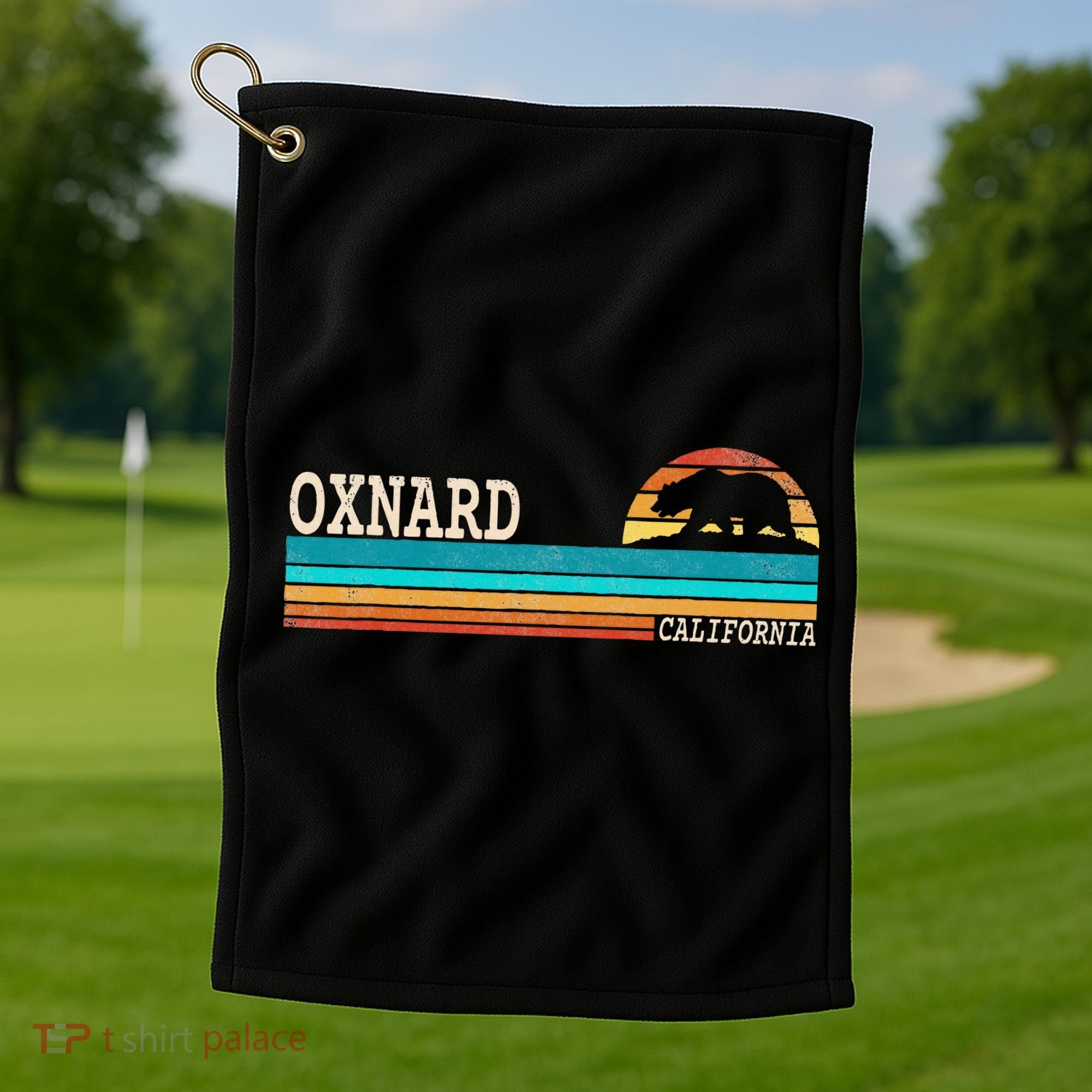 Oxnard California State Bear Retro Sunset Golf Towel