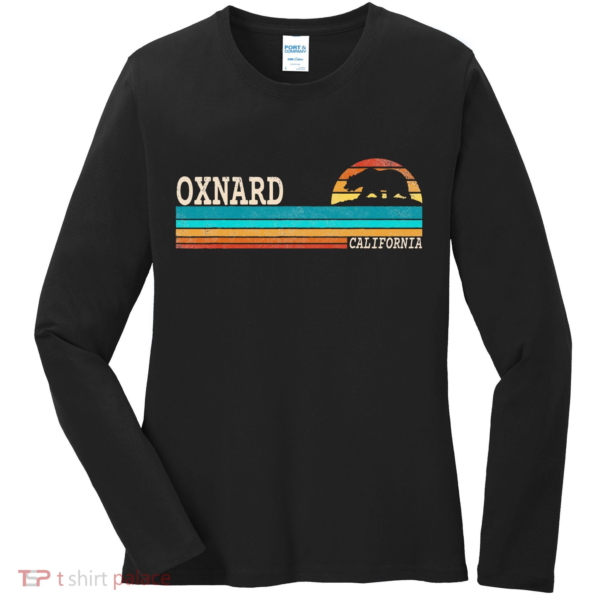 Oxnard California State Bear Retro Sunset Women's Long Sleeve Shirt