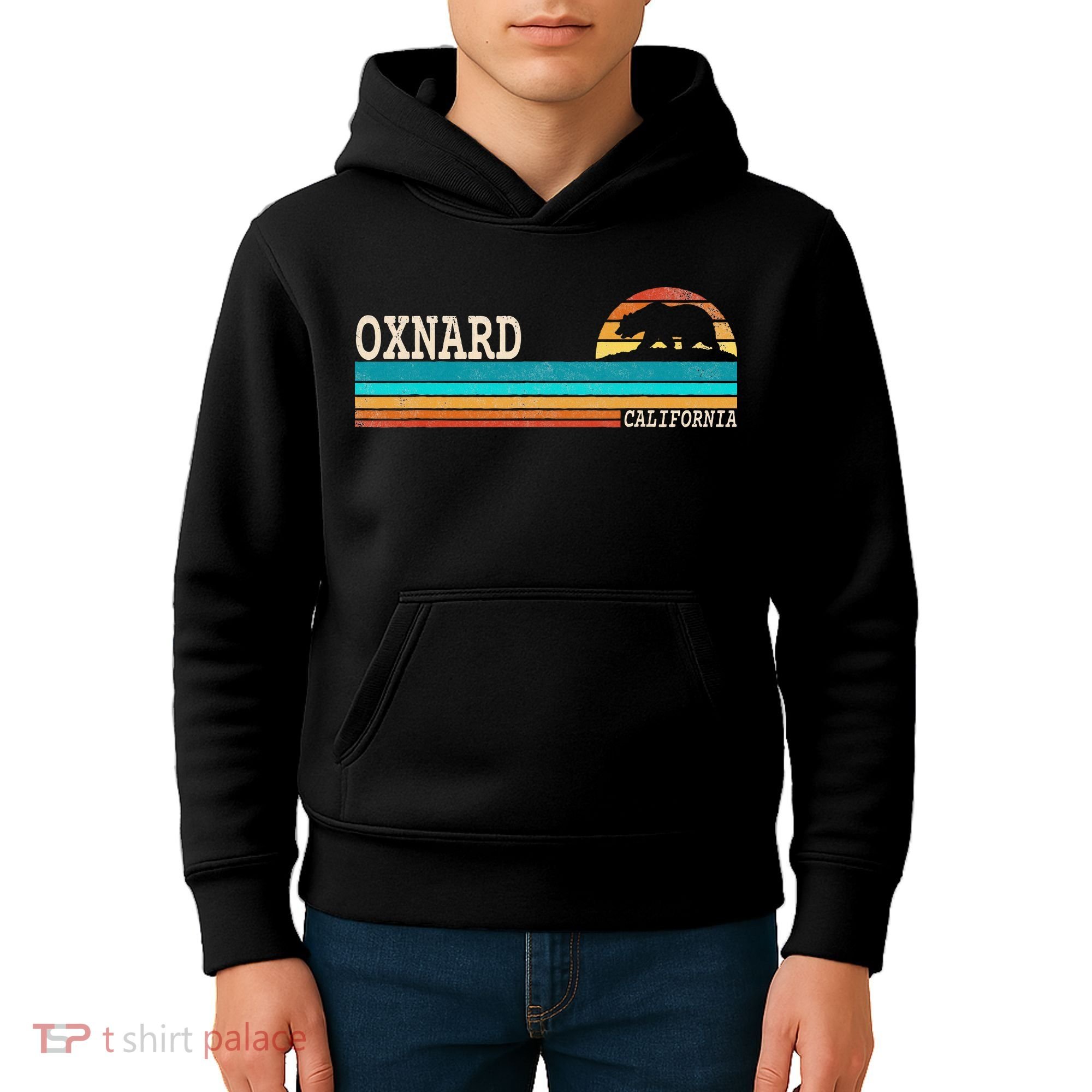 Oxnard California State Bear Retro Sunset Kids Hoodie