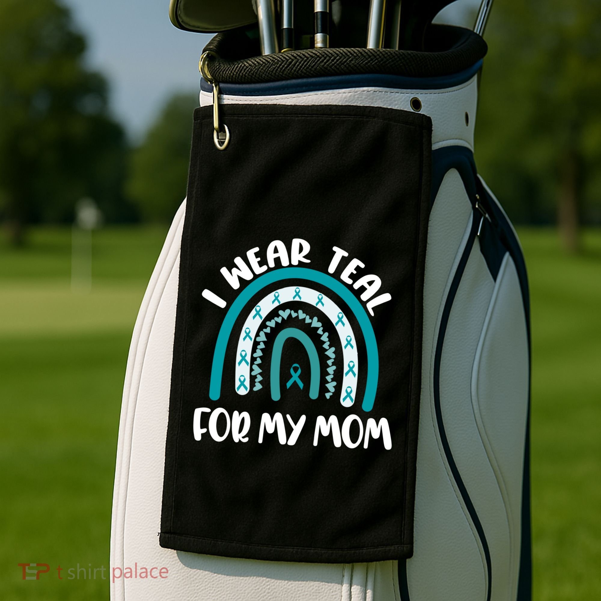 Ovarian Cancer Support Awareness Boho I Wear Teal For My Mom Gift Golf Towel