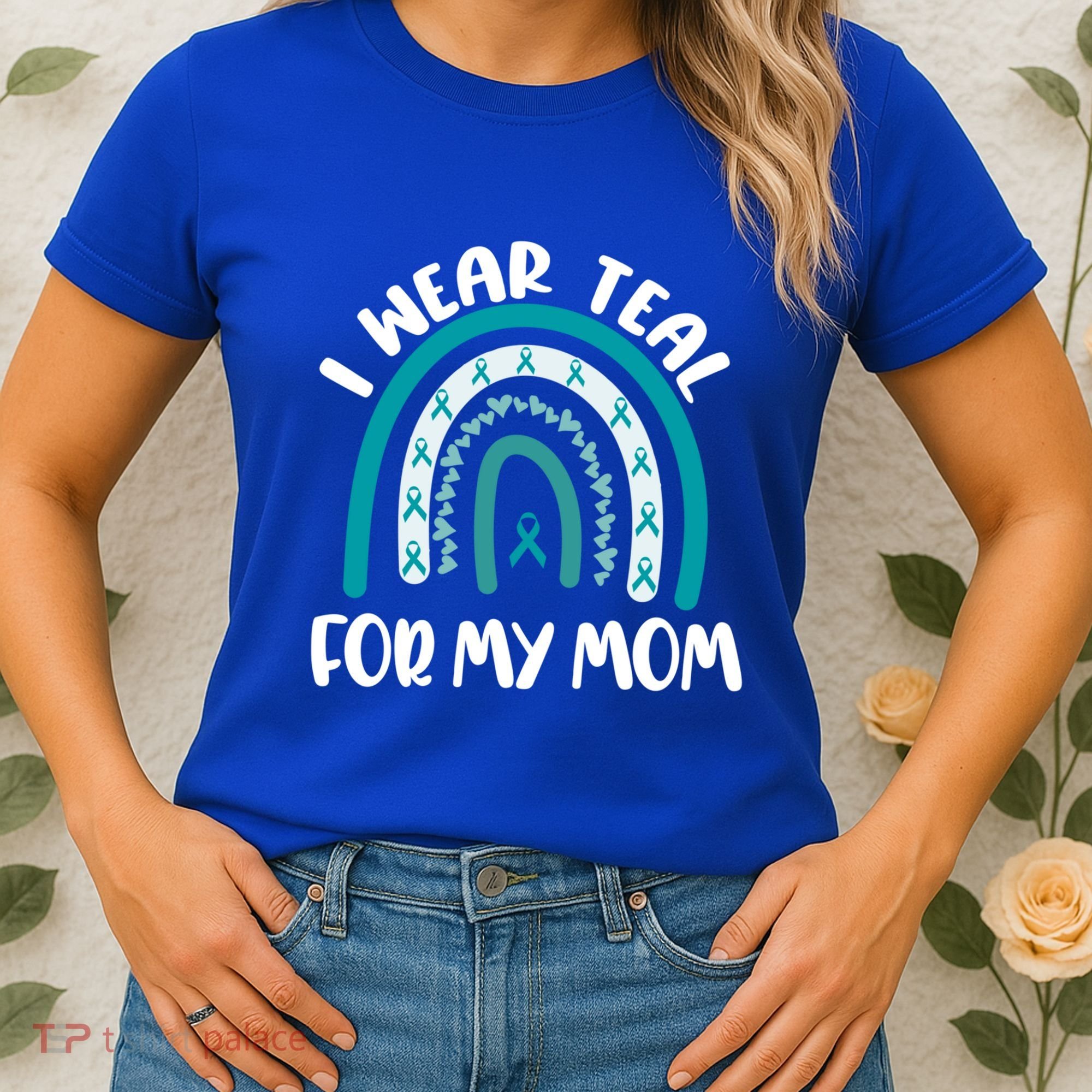 Ovarian Cancer Support Awareness Boho I Wear Teal For My Mom Gift Women's T-Shirt