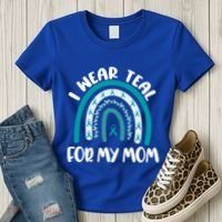 Ovarian Cancer Support Awareness Boho I Wear Teal For My Mom Gift Women's T-Shirt thumb 3