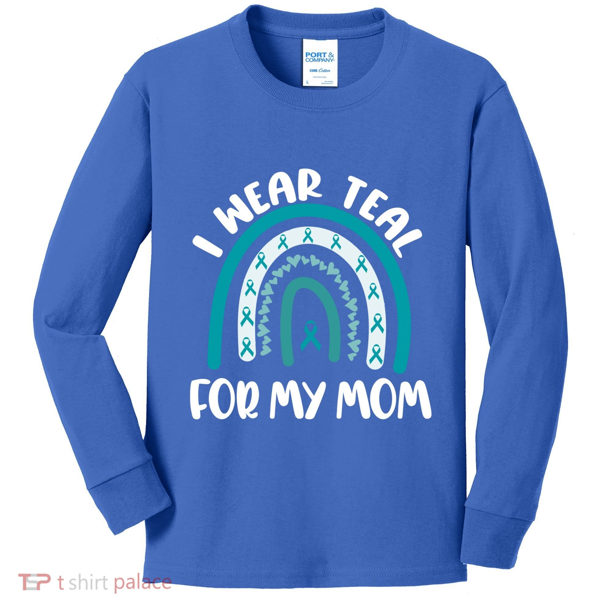Ovarian Cancer Support Awareness Boho I Wear Teal For My Mom Gift Kids Long Sleeve Shirt