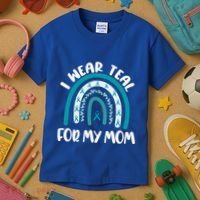 Ovarian Cancer Support Awareness Boho I Wear Teal For My Mom Gift Kids T-Shirt thumb 3