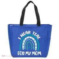 Ovarian Cancer Support Awareness Boho I Wear Teal For My Mom Gift Tote Bag thumb 0