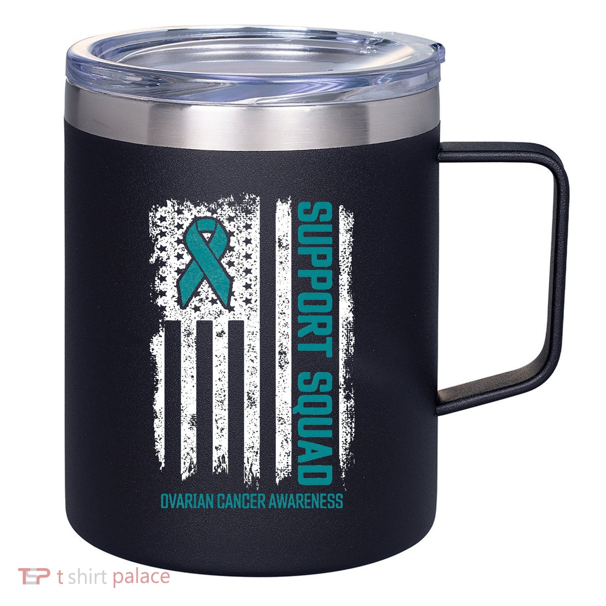 Ovarian Cancer Support Squad Ovarian Cancer Awareness 12oz Stainless Steel Coffee Mug