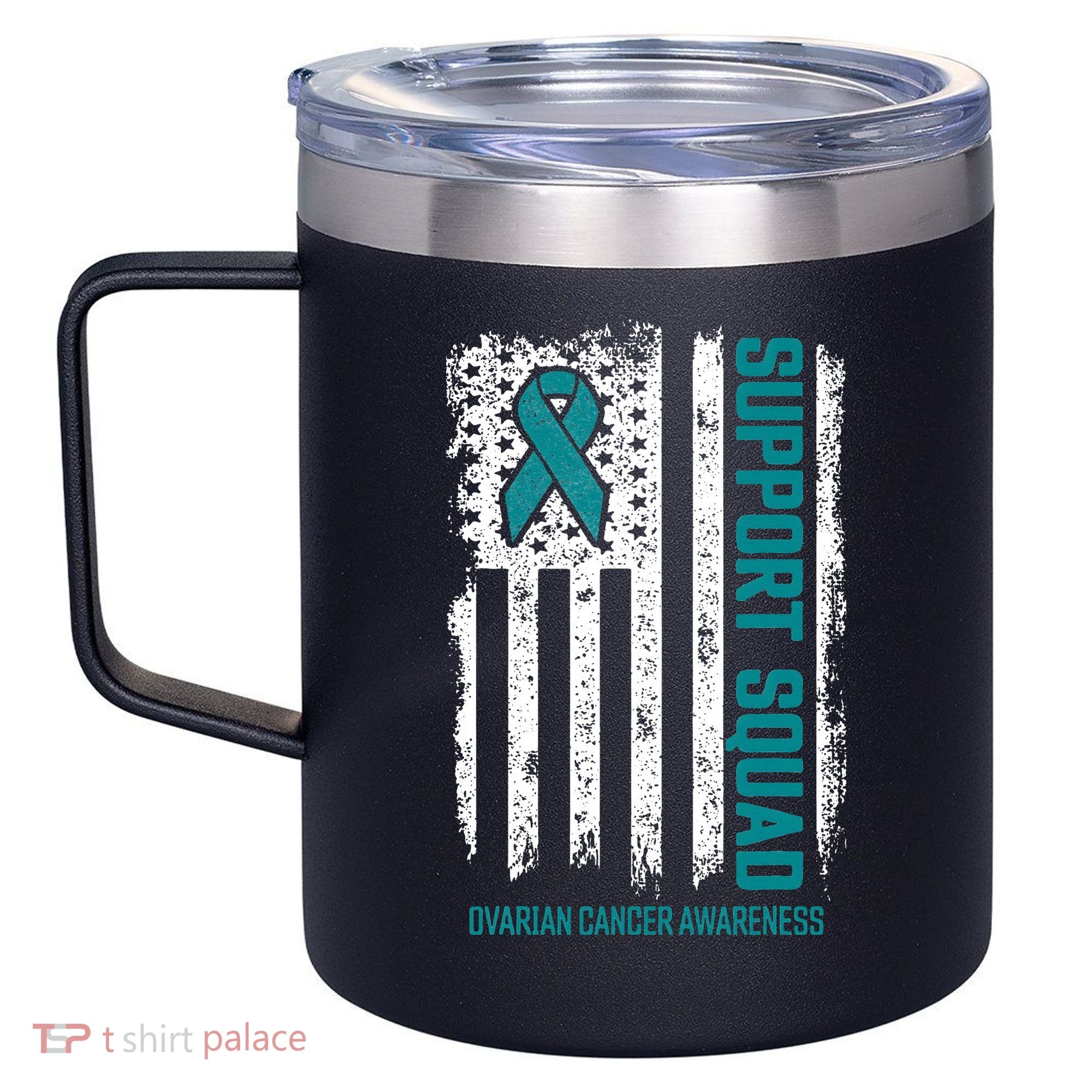 Ovarian Cancer Support Squad Ovarian Cancer Awareness 12oz Stainless Steel Coffee Mug
