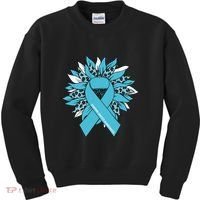 Ovarian Cancer Shirts Sunflower Ovarian Cancer Awareness Kids Sweatshirt thumb 0