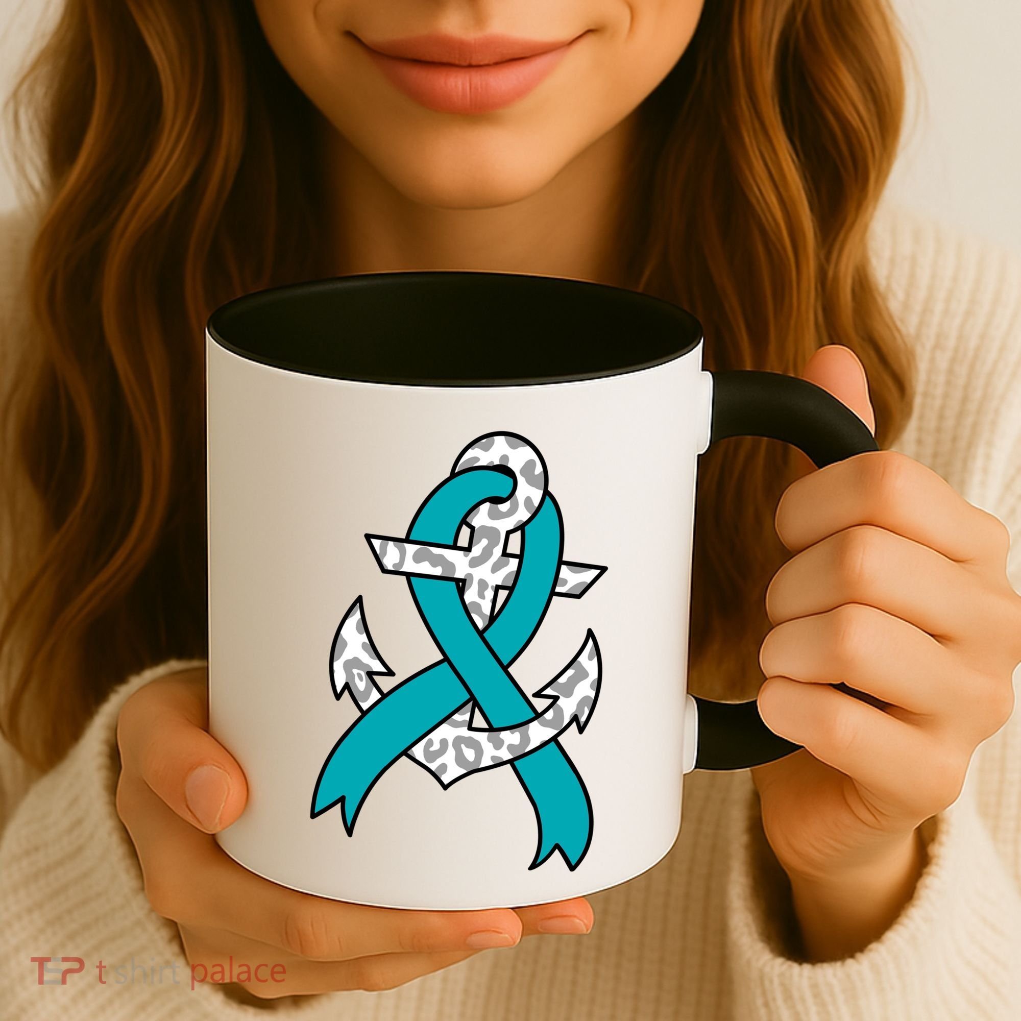 Ovarian Cancer Teal Ribbon Awareness Refuse To Sink Anchor Gift Coffee Mug