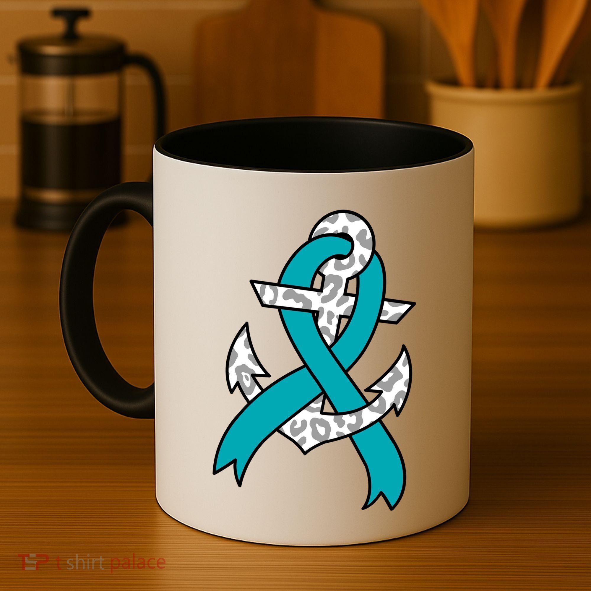 Ovarian Cancer Teal Ribbon Awareness Refuse To Sink Anchor Gift Coffee Mug