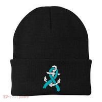 Ovarian Cancer Teal Ribbon Awareness Refuse To Sink Anchor Gift Beanie thumb 0
