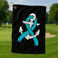 Ovarian Cancer Teal Ribbon Awareness Refuse To Sink Anchor Gift Golf Towel thumb 1