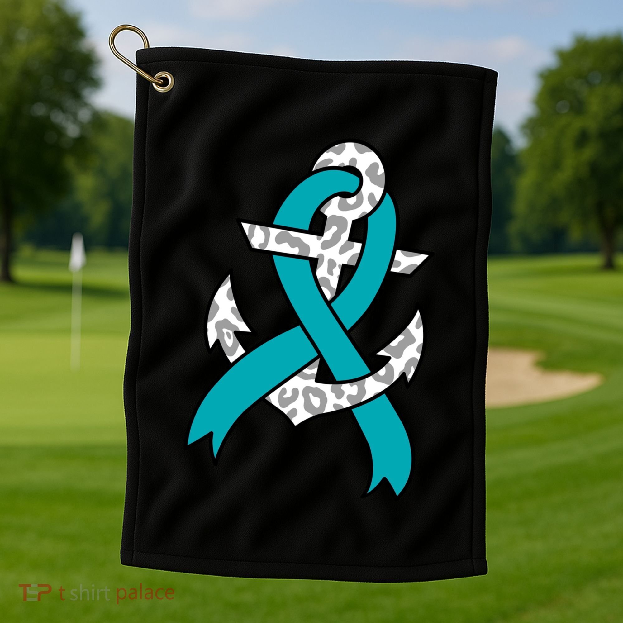 Ovarian Cancer Teal Ribbon Awareness Refuse To Sink Anchor Gift Golf Towel