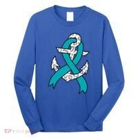 Ovarian Cancer Teal Ribbon Awareness Refuse To Sink Anchor Gift Long Sleeve Shirt thumb 0