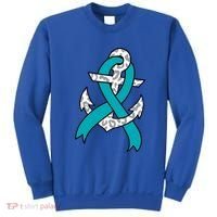 Ovarian Cancer Teal Ribbon Awareness Refuse To Sink Anchor Gift Sweatshirt thumb 0