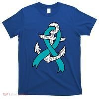 Ovarian Cancer Teal Ribbon Awareness Refuse To Sink Anchor Gift T-Shirt thumb 0