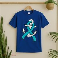 Ovarian Cancer Teal Ribbon Awareness Refuse To Sink Anchor Gift T-Shirt thumb 2