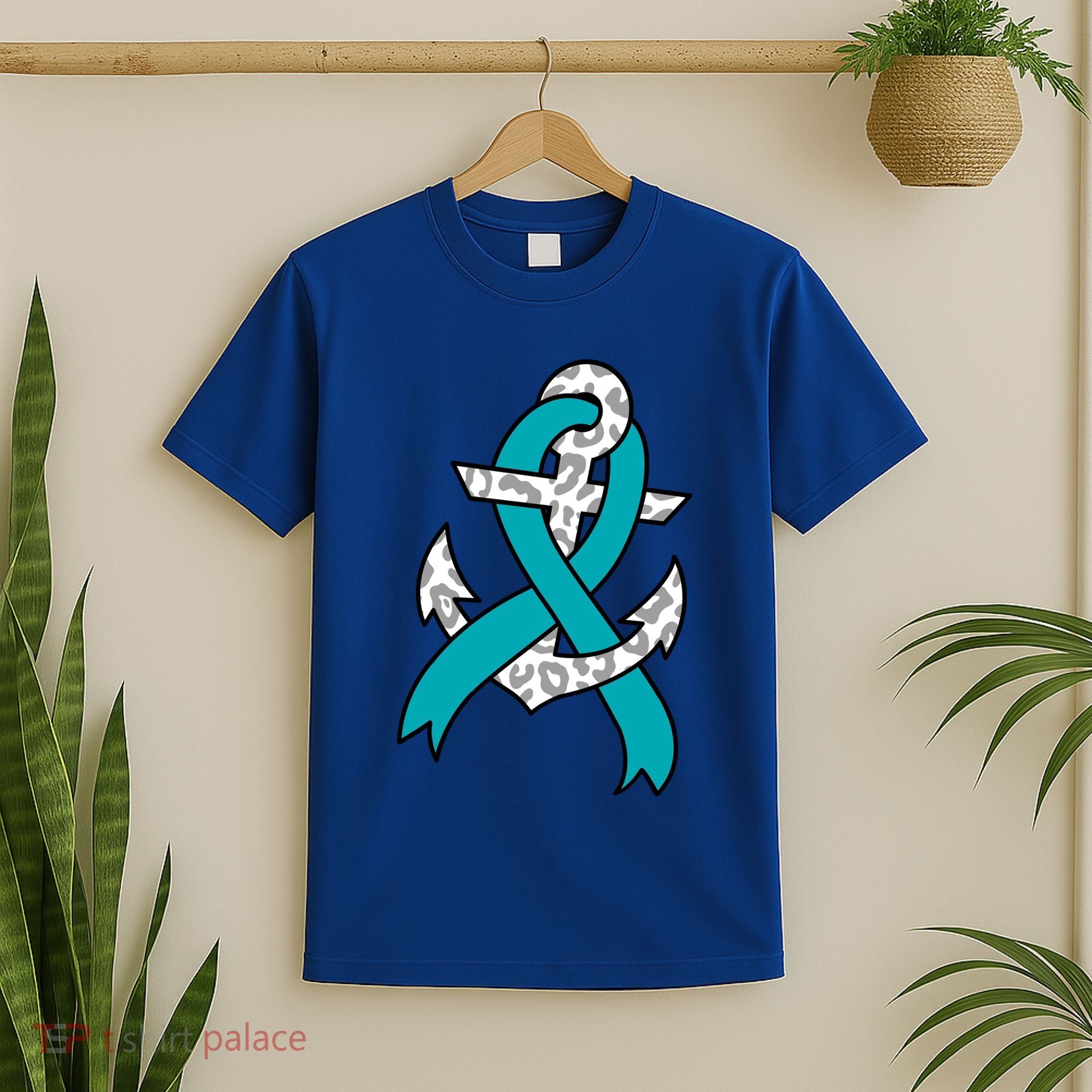 Ovarian Cancer Teal Ribbon Awareness Refuse To Sink Anchor Gift T-Shirt