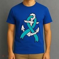 Ovarian Cancer Teal Ribbon Awareness Refuse To Sink Anchor Gift T-Shirt thumb 3