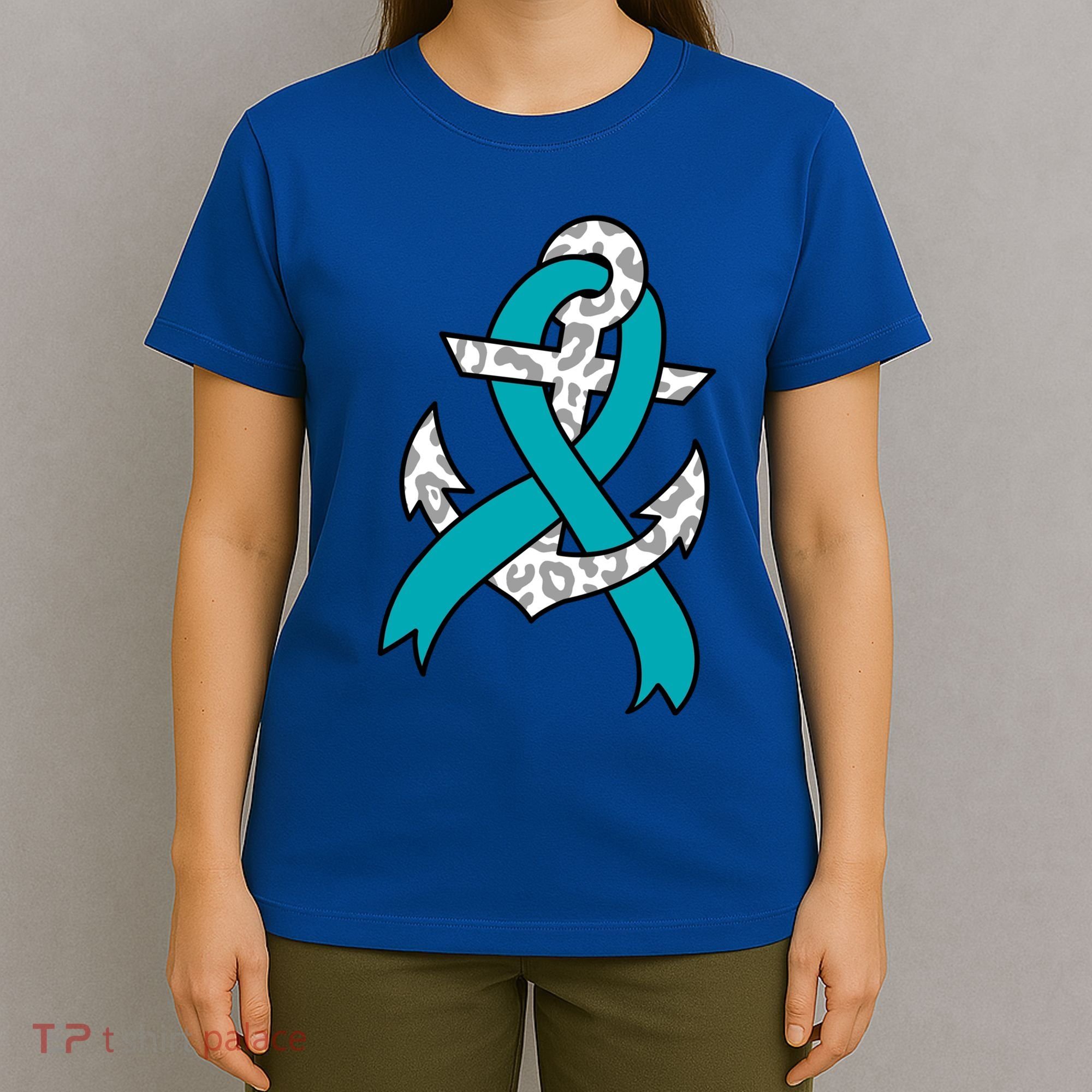 Ovarian Cancer Teal Ribbon Awareness Refuse To Sink Anchor Gift T-Shirt