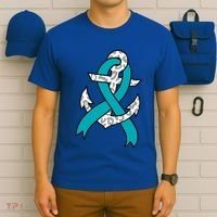 Ovarian Cancer Teal Ribbon Awareness Refuse To Sink Anchor Gift T-Shirt thumb 6