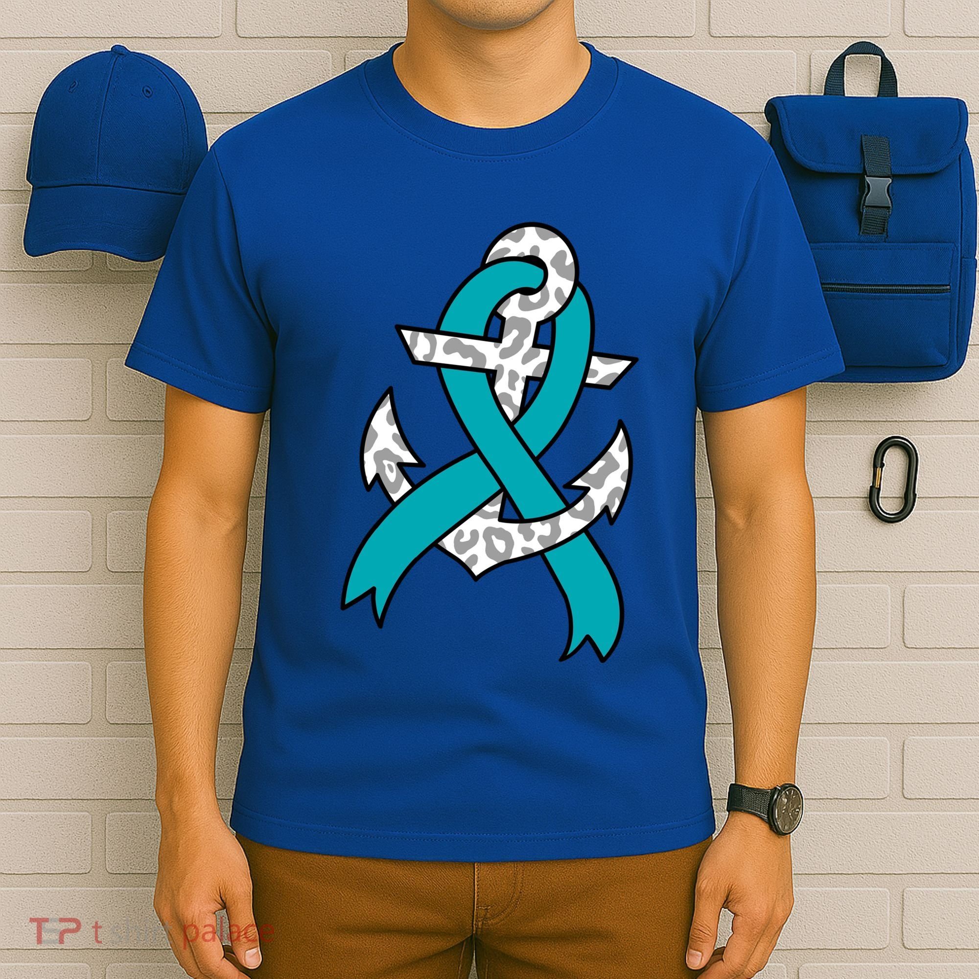 Ovarian Cancer Teal Ribbon Awareness Refuse To Sink Anchor Gift T-Shirt