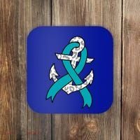 Ovarian Cancer Teal Ribbon Awareness Refuse To Sink Anchor Gift Coaster thumb 0