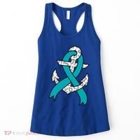 Ovarian Cancer Teal Ribbon Awareness Refuse To Sink Anchor Gift Women's Tank Top thumb 0