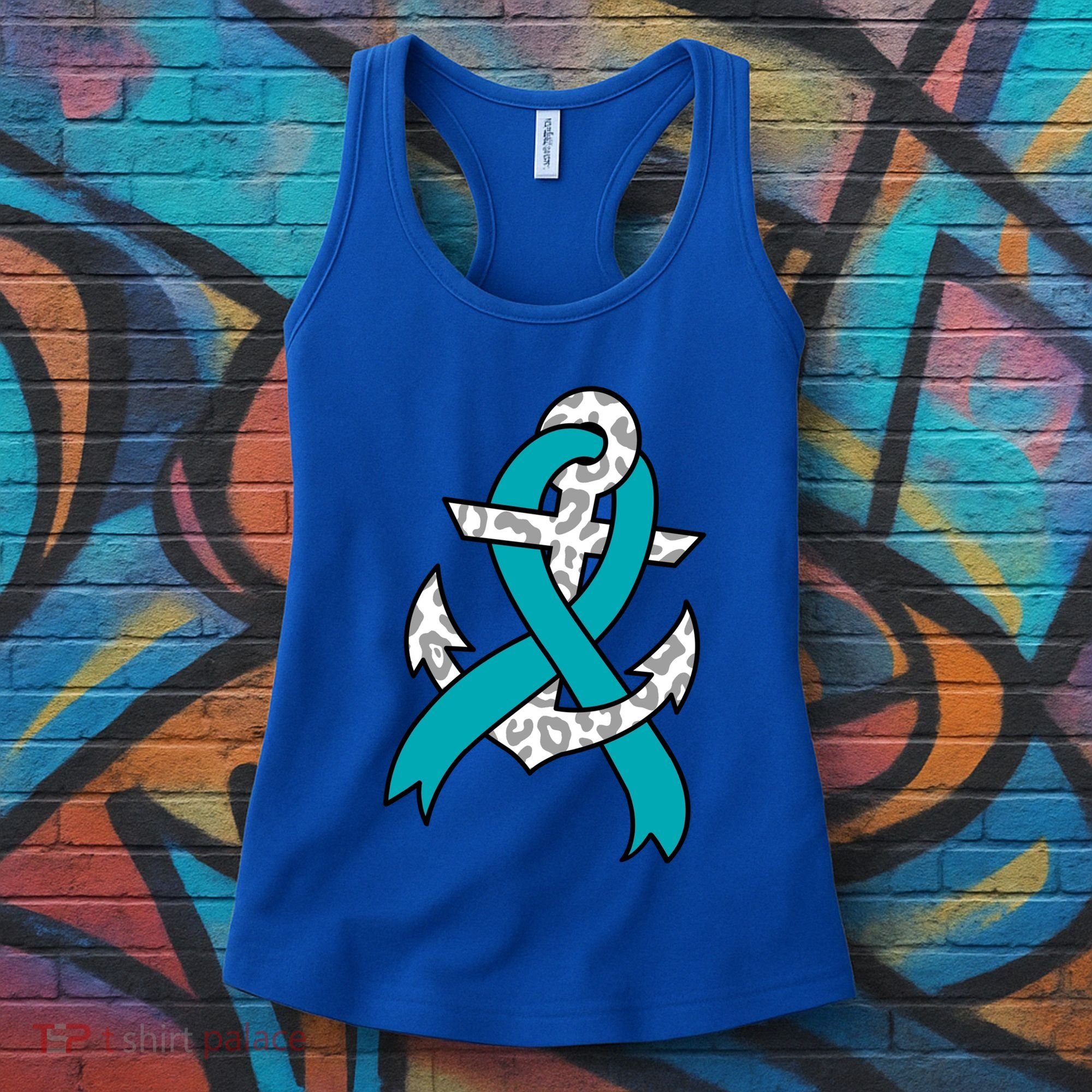 Ovarian Cancer Teal Ribbon Awareness Refuse To Sink Anchor Gift Women's Tank Top