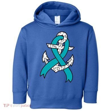 Ovarian Cancer Teal Ribbon Awareness Refuse To Sink Anchor Gift Toddler Hoodie