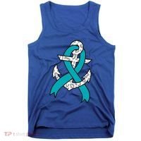Ovarian Cancer Teal Ribbon Awareness Refuse To Sink Anchor Gift Tank Top thumb 0