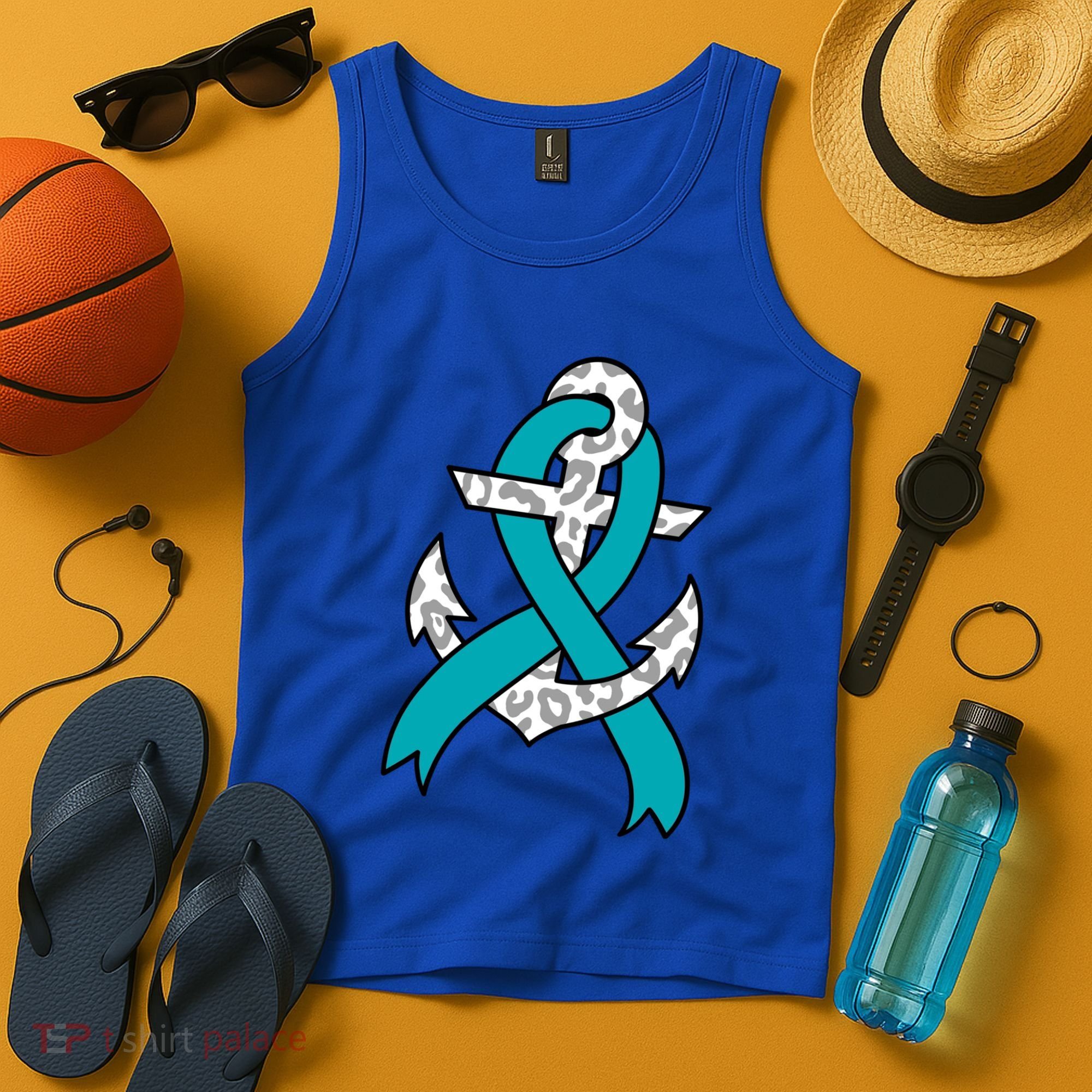 Ovarian Cancer Teal Ribbon Awareness Refuse To Sink Anchor Gift Tank Top