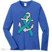 Ovarian Cancer Teal Ribbon Awareness Refuse To Sink Anchor Gift Women's Long Sleeve Shirt thumb 0