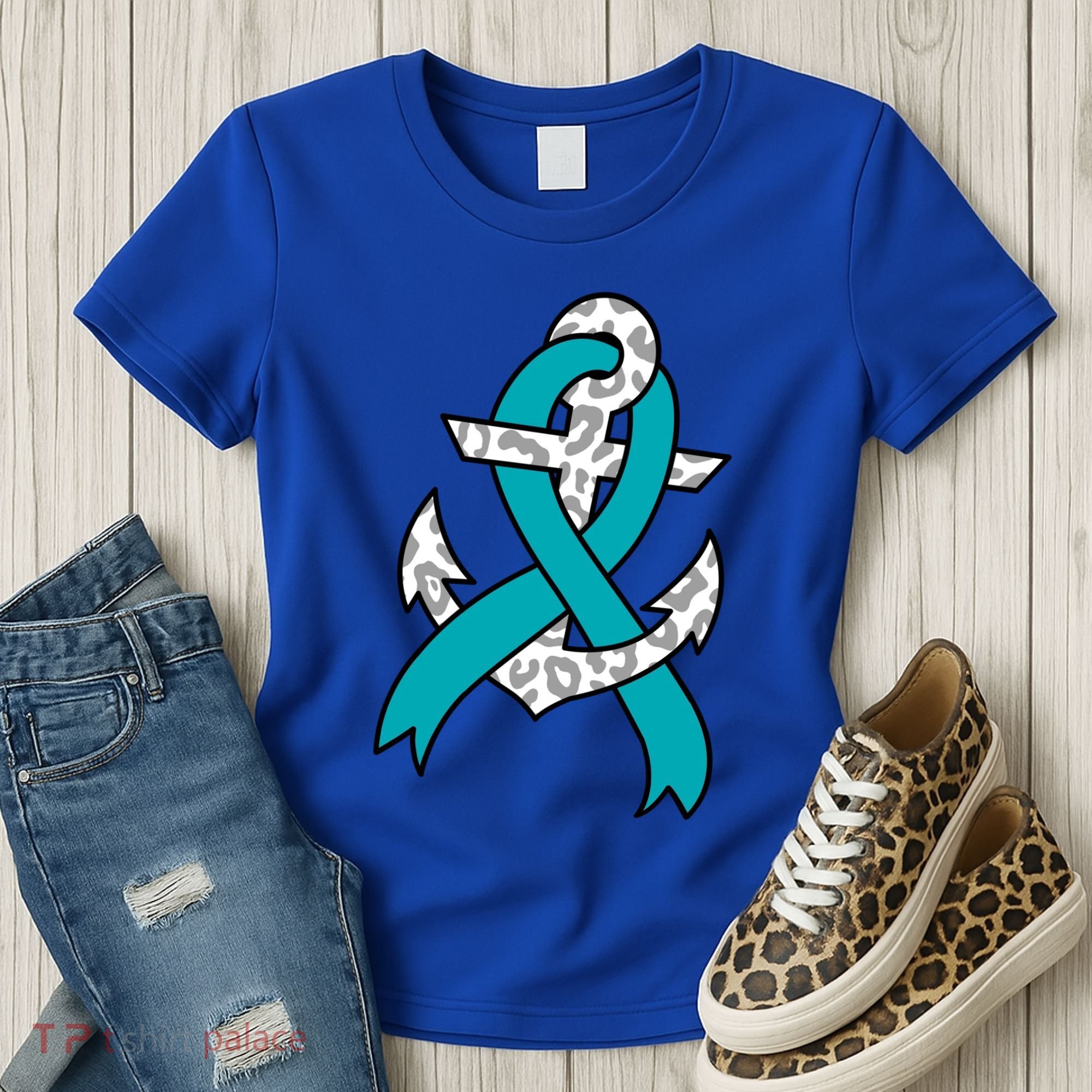 Ovarian Cancer Teal Ribbon Awareness Refuse To Sink Anchor Gift Women's T-Shirt