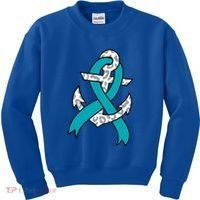 Ovarian Cancer Teal Ribbon Awareness Refuse To Sink Anchor Gift Kids Sweatshirt thumb 0