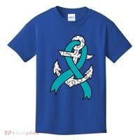 Ovarian Cancer Teal Ribbon Awareness Refuse To Sink Anchor Gift Kids T-Shirt thumb 0