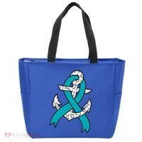 Ovarian Cancer Teal Ribbon Awareness Refuse To Sink Anchor Gift Tote Bag thumb 0