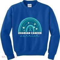 Ovarian Cancer Teal Ribbon Ovarian Cancer Warrior Gift Kids Sweatshirt thumb 0